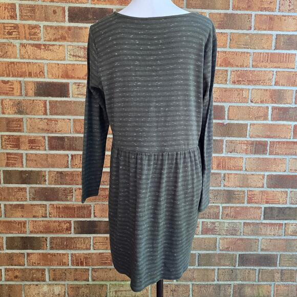 Pure Jill Tunic Dress Moss Green Heather Stripe Size M Long Sleeve Scoop Neck - Picture 3 of 8